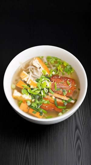 Vietnamese Rice Noodle Soup at Loving Hut in Douala