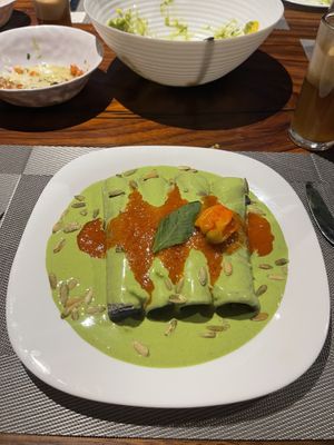 Papadzules— an absolutely terrific dish!!!  at The Vegan Personal Chef in Tulum