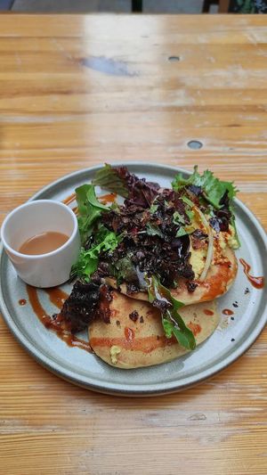 Breakfast pancakes with peanut syrup at BRÛLÉ in Toulouse