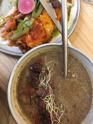 Enchiladas et soupe de choux de Bruxelles   at BRÛLÉ in Toulouse