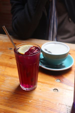Lemonade with violets, black sesame latte at BRÛLÉ in Toulouse