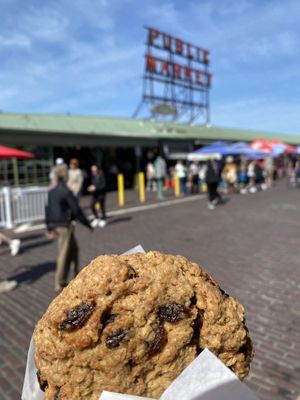 Hockey puck oatmeal raisin cookie. Very dry and not great  at Cinnamon Works in Seattle