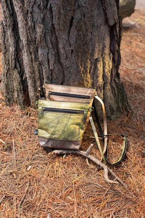 Leaf Leather collection.  Cross body bag made from fallen Teak leaves. Stunning, practical and durable.  at Karuna Dawn in Melbourne