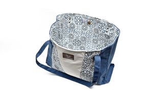 Organic Cotton Tote Bag - stunning hand-block design continues inside the bag. This is hand made and captures the beauty of 500 year old artistry. Incredibly spacious. Great as a beach bag, market bag, gym bag and so much more. Very versatile at Karuna Dawn in Melbourne