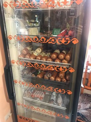 The store with vegan sausages and tofu at Govinda - Furye in Irkutsk