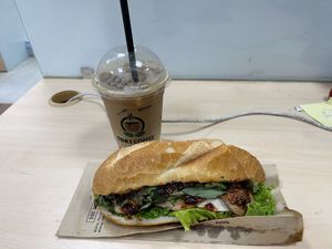 Banh mi and caramel coffee    at Chay 365  in Ho Chi Minh City