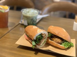 Mixed Banh Mi and iced Matcha Latte  at Chay 365  in Ho Chi Minh City