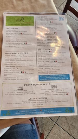 Menu at Bona Italian in Wilton Manors