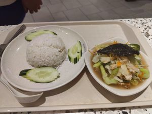 Rice with veggies and tofu at Nyonya Vege in Kuala Lumpur
