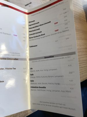 Speisekarte Smoothies und Getränke (s.a. Webseite)  at Urban Coffee in Regensburg