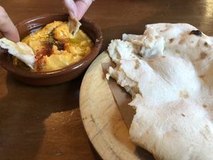 Hummus and pita bread  at Festinar in Valencia