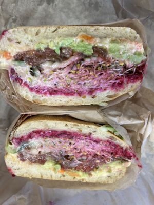 The happy hippie minus the cheese and request ciabatta to make it vegan - so good!   at Mendocino Farms in Roseville