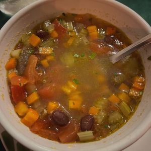 Vegan- Vegetable & quinoa soup  at La Seda Veggie Kitchen Restaurante Vegetariano in Elche