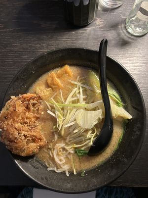 Vegan ramen with tempura and tofu.  at Takumi Viktualienmarkt in Munich