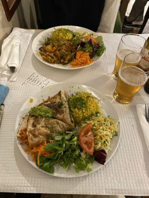Seitan with Carrots and Vegetarian Tortilla at Oasis Vegetariano - Marques de Sa da Bandeira in Lisbon