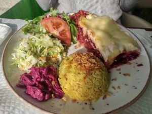 Beetroot lasagne at Oasis Vegetariano - Marques de Sa da Bandeira in Lisbon