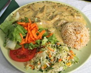 Seitan sauce with mustard. Not vegan (I think it could be easily vegan if the restaurant would use soy cream).  at Oasis Vegetariano - Marques de Sa da Bandeira in Lisbon