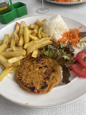 Chickpea patty burger, no fried egg on top!  at Bom Retiro in Paredes De Coura