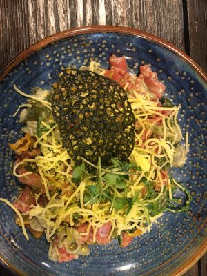 Trio Coral Pasta - gourmet taste with delicate taste. Much better than usual pasta plate. Lunch deal for £9.50 with the soft drink of your choice. Apple mango was very good. at Punk Pasta in London