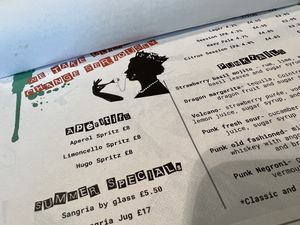 menu  at Punk Pasta in London