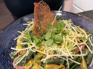 'cheese' pasta w/ asparagus  at Punk Pasta in London