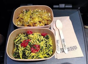 Mushroom pappardelle + Hemp pesto spaghetti (Take away) at Punk Pasta in London
