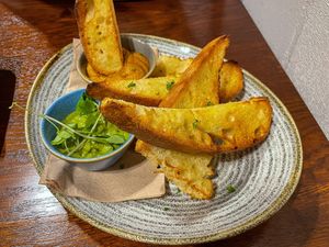 Dips - carrot hummus and spinach and green olive tapenade at Punk Pasta in London