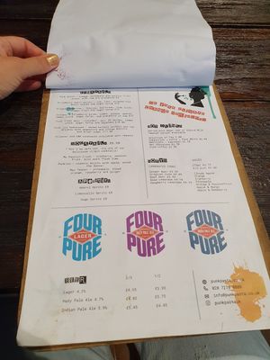 Drinks menu at Punk Pasta in London
