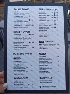 Menu at Ellies in Mayrhofen