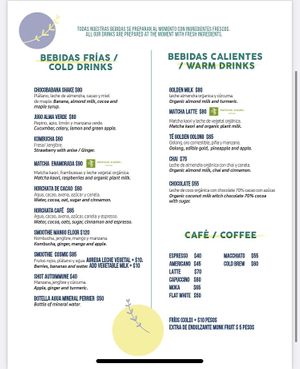 Menu as of March 2023  at Glück in Oaxaca