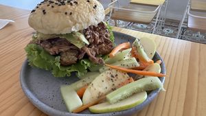 Delicious, crunchy mushroom burger   at Glück in Oaxaca