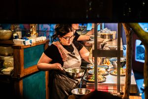 Chef Charlie plating up at Kanu Poké in Shrewsbury
