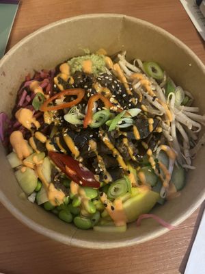 Sticky Aubergine poke bowll  at Kanu Poké in Shrewsbury