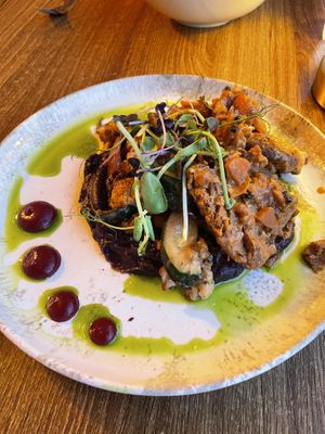 Adobo pork on purple mash (really strange, wouldn’t order this again)  at Kanu Poké in Shrewsbury