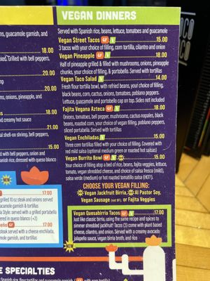 Vegan portion of the menu  at Poco Loco in Toledo