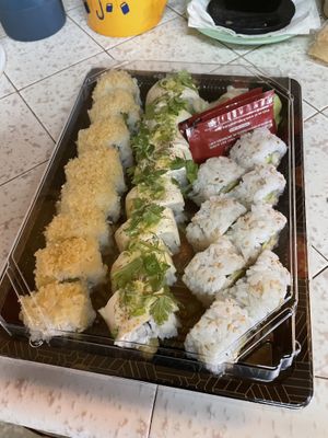 From the left: Trifecta w/ crunchies, Umami, California   at Gorilla Eats Sushi in San Diego