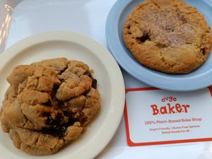 Chewy cookie on the left. Right cookie may be something with raspberry and cinnamon sugar. at OVGO B.A.K.E.R. - Meiji st. in Tokyo