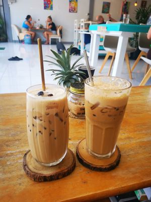 We've had a Iced cappuccino with coconut milk & iced cappuccino with regular milk  and focaccia bread with avocado which was very tasty 😋 Full -Fill is nice place for a coffee a at Full-Fill in Koh Lanta