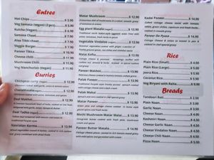 Menu at Veg & Vegan Indian Cuisine in Para Vista