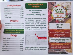 Menu back at Veg & Vegan Indian Cuisine in Para Vista