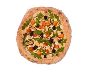 LA SHIZUKKA: Base de mozzarella plant based, zucca (calabaza), shitake, paté de trufa negra, pimienta negra y rúcula at Freezza in Barcelona