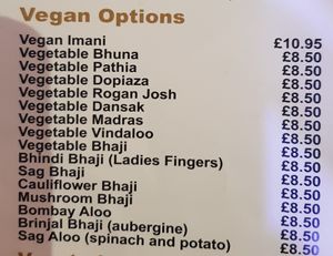 Vegan options - still state vegan #Veganuary at The Raj in York