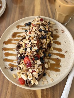 Fruit waffle and iced latte🙏  at Oscuro Brebaje in Oaxaca