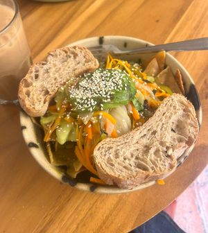 chilaquiles verdes   at Oscuro Brebaje in Oaxaca