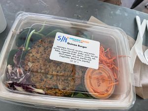 To-go quinoa burger   at Organic Krush in Stony Brook