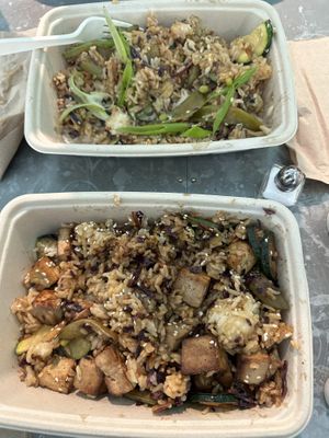 Egg Drop Stir-Fry Rice. Top: with egg: Bottom: with tofu, no scallions    at Organic Krush in Stony Brook