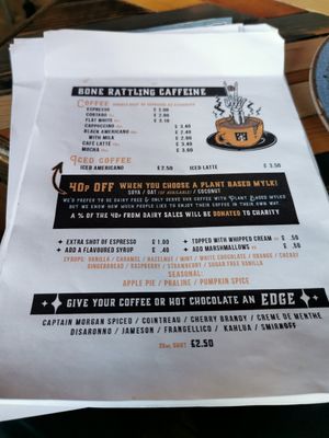 Coffee menu at Bone Idle Lounge in Doncaster
