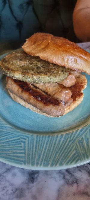 Sausage and hash brown breakfast sandwich at Grind House Bawtry in Doncaster