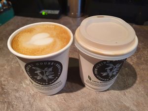 Takeaway oat milk latte at Grind House Bawtry in Doncaster