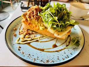 Avocado toast with vegan halloumi   at Grind House Bawtry in Doncaster